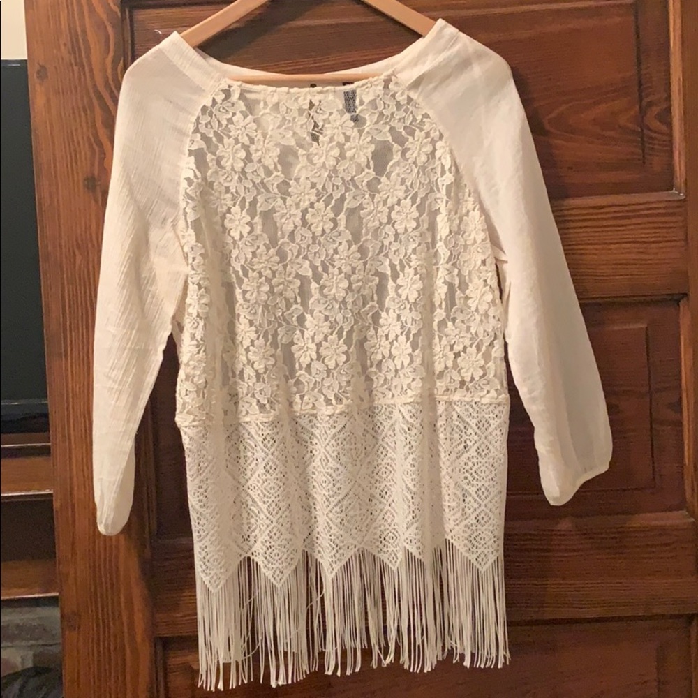 Free People fringe top with lace detail